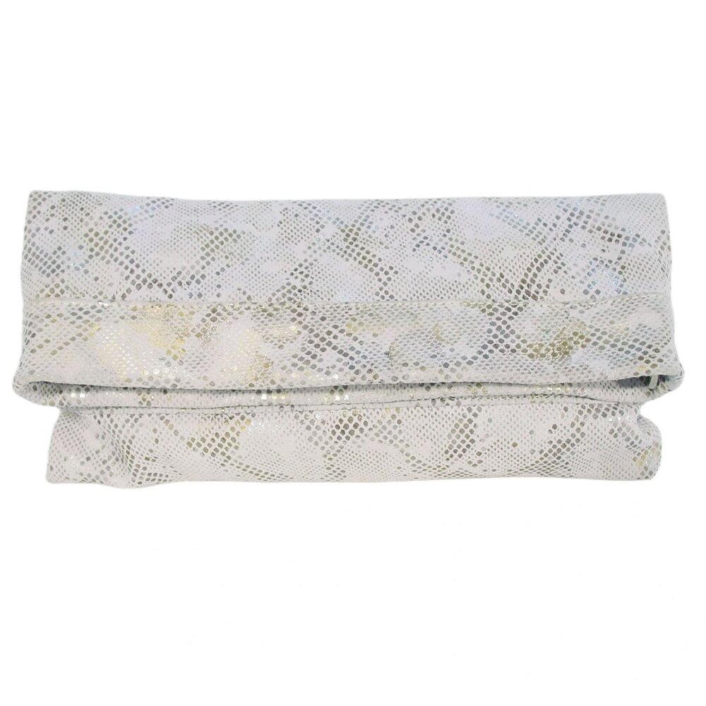 CoFi Molley $165 Stella Grey Metallic Gold Silver Snake Clutch/Crossbody Bag NEW